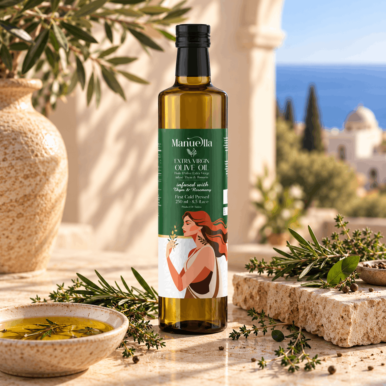 Huile d’Olive Vierge Extra Infusée au Thym & Romarin – 250 ml - Image 2