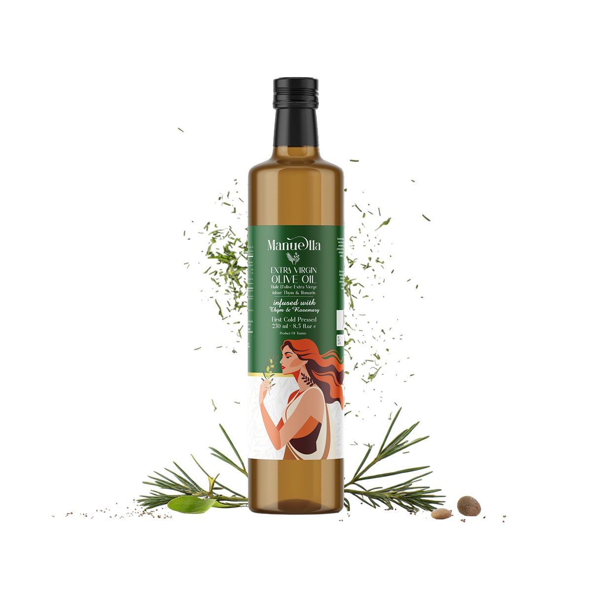 Huile d’Olive Vierge Extra Infusée au Thym & Romarin – 250 ml